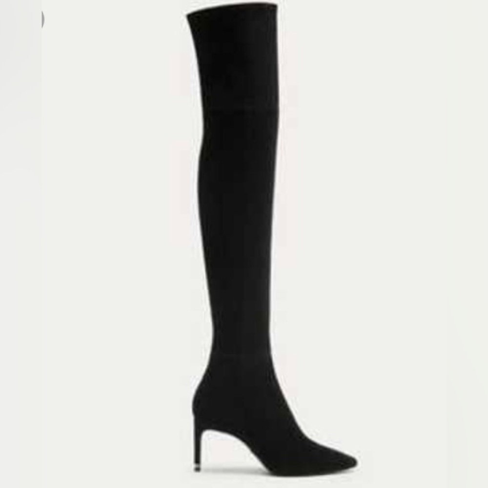Massimo Dutti Black Suede Stiletto Over the Knee Boots 37